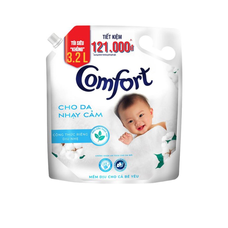 Nước Xả Vải Comfort Cho Da Nhạy Cảm (3.2L/Túi) - Phù Hợp Với Làn Da Em Bé