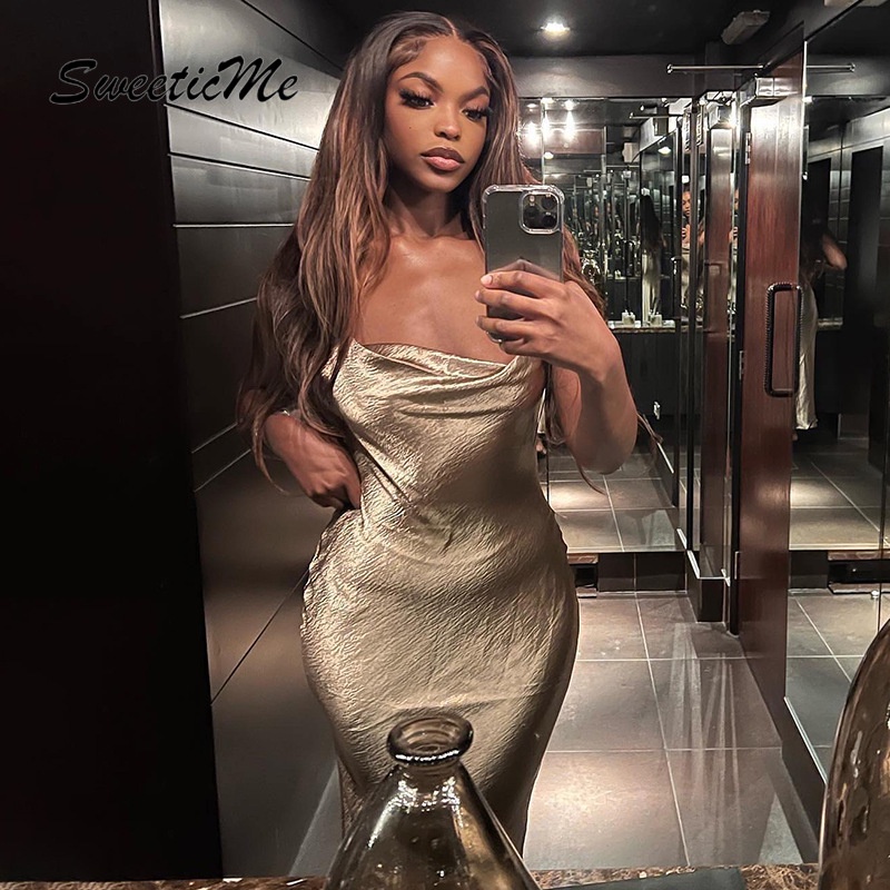 Đầm Hai Dây Vải Satin Thiết Kế Mới Thời Trang Dành Cho Nữ 2022