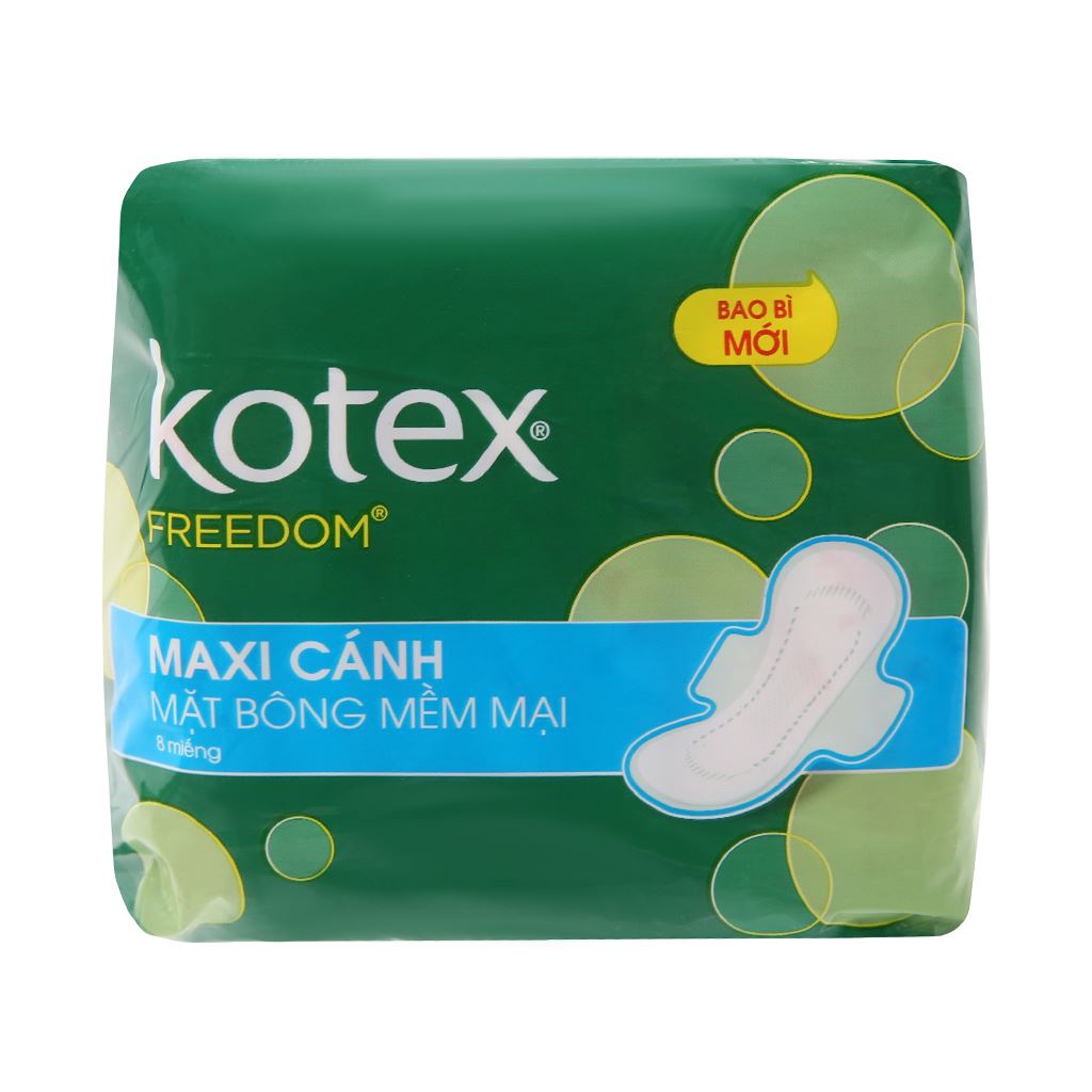Combo 6 gói Kotex Freedom Maxi dày cánh - 8 miếng - Băng vệ sinh có cánh mặt bông mềm mại