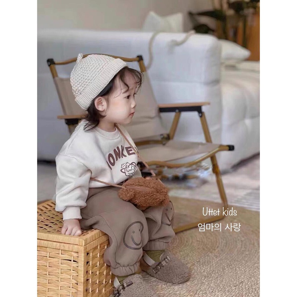 ÁO SWEATER LÓT LÔNG MONKEY PHONG CÁCH HÀN QUỐC CHO BÉ GÁI VÀ BÉ TRAI FORM CHUẨN