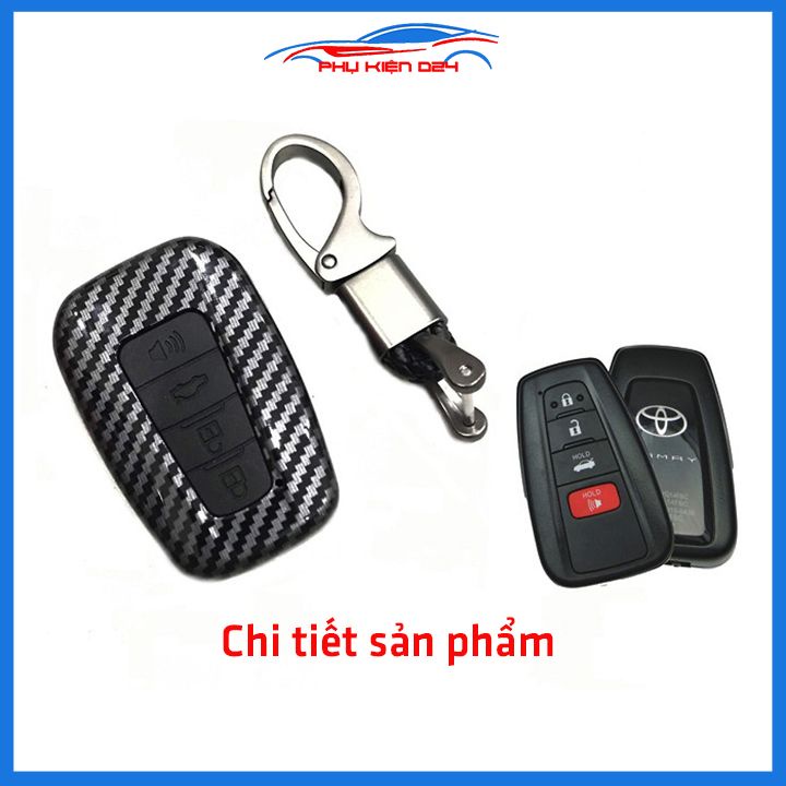 Ốp vỏ bọc chìa khóa xe Camry 2019-2020 sợi nhựa cacbon kèm móc treo Inox