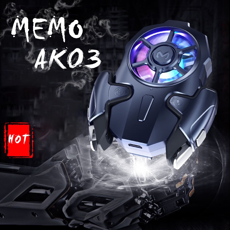 Tay cầm chơi game kèm quạt tản nhiệt MEMO AK03 hỗ trợ auto tap tản nhiệt siêu mát led rgb gaming dành cho điện thoại