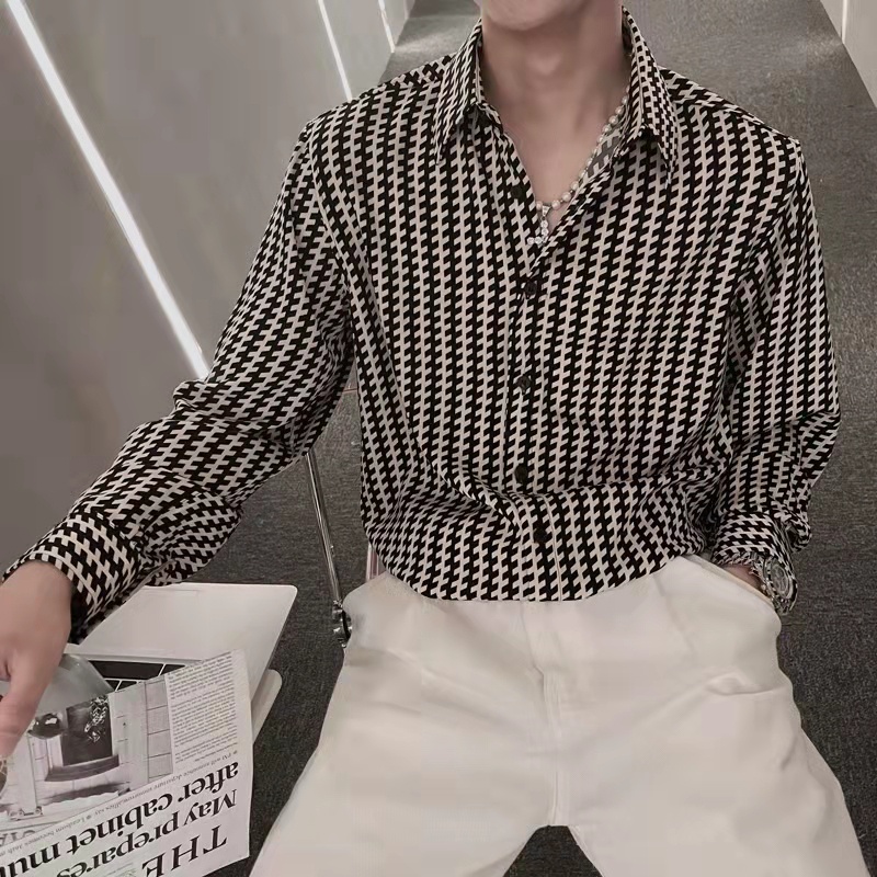 Thời trang nam giới trẻ tay áo dài cao cấp xu hướng áo sơ mi nam kẻ sọc giản dị