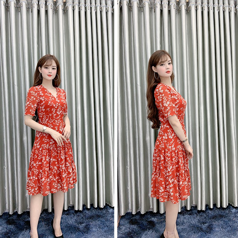 [Mã FAGREEN1505 giảm tới 30K đơn 99K] Đầm Nữ Dự Tiệc Hoa Đỏ Nhí, Váy Hoa Nữ Dự Tiệc Cưới Sang Trọng [FREE SHIP] [V09] | BigBuy360 - bigbuy360.vn