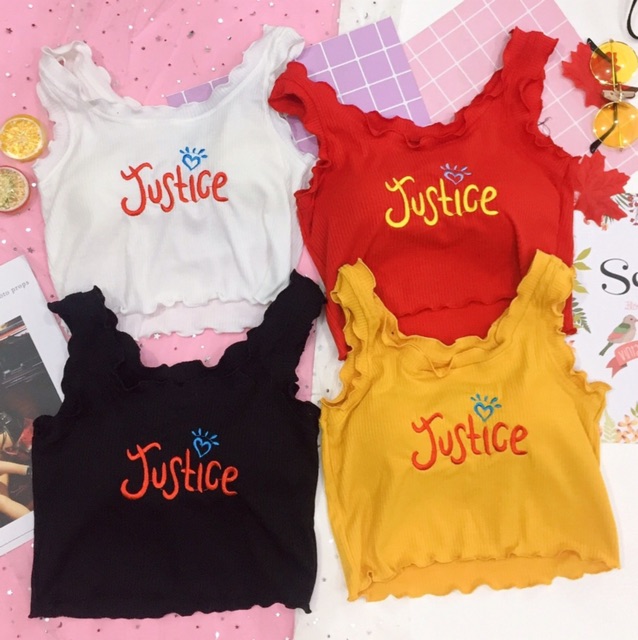 Áo croptop thêu chữ justice 4 màu có mút LIKANO CRT60 | BigBuy360 - bigbuy360.vn