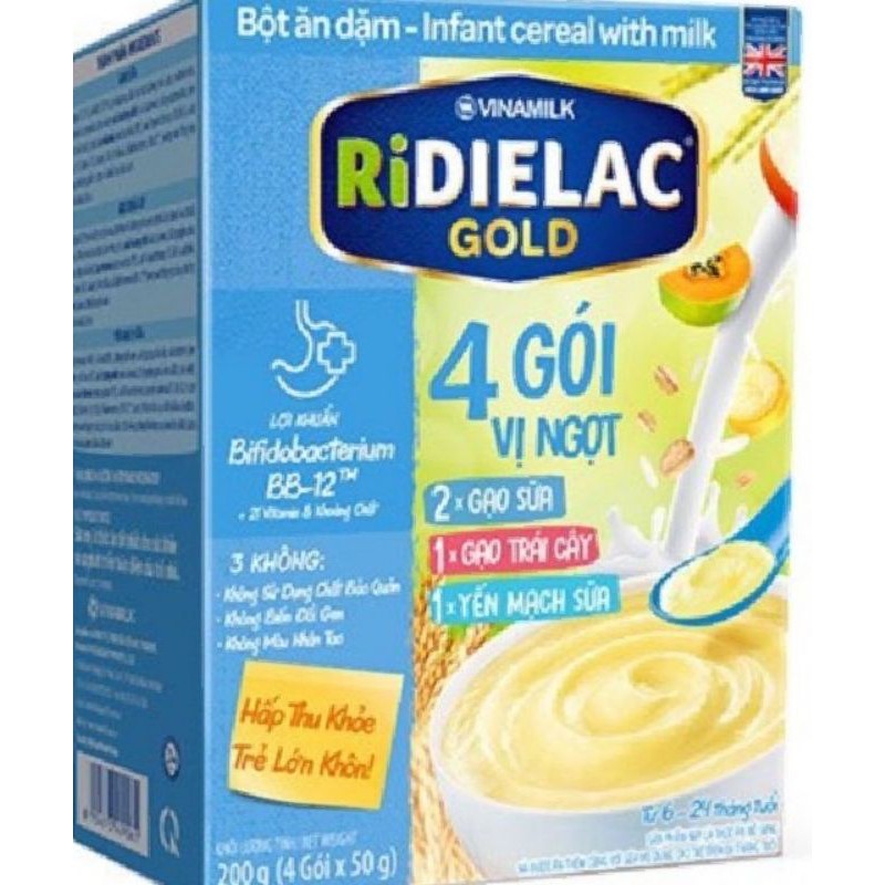 Bột ăn dặm RIDIELAC GOLD 4 gói 3 VỊ NGỌT (HỘP 4 GÓI X 50G)