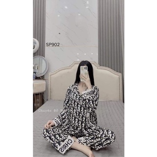 Bộ pijama tay dài quần dài lụa mango mac sam thiết kế cao cấp