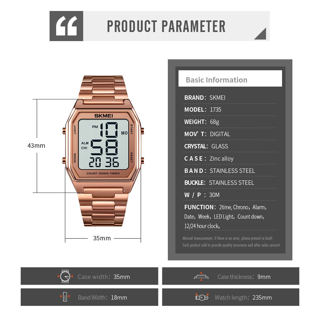 Đồng hồ Nam SKMEI 1735 Điện tử Chạy 2 múi giờ