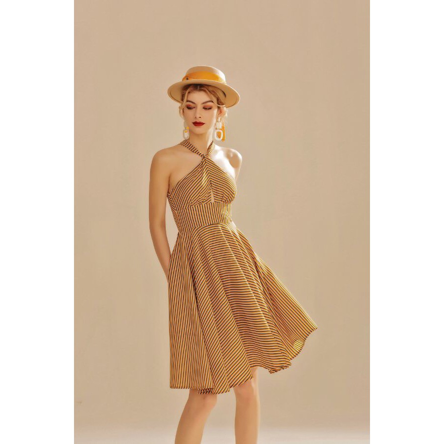 SÒ VINTAGE - HOLLY Đầm yếm sọc gài nút cổ | BigBuy360 - bigbuy360.vn