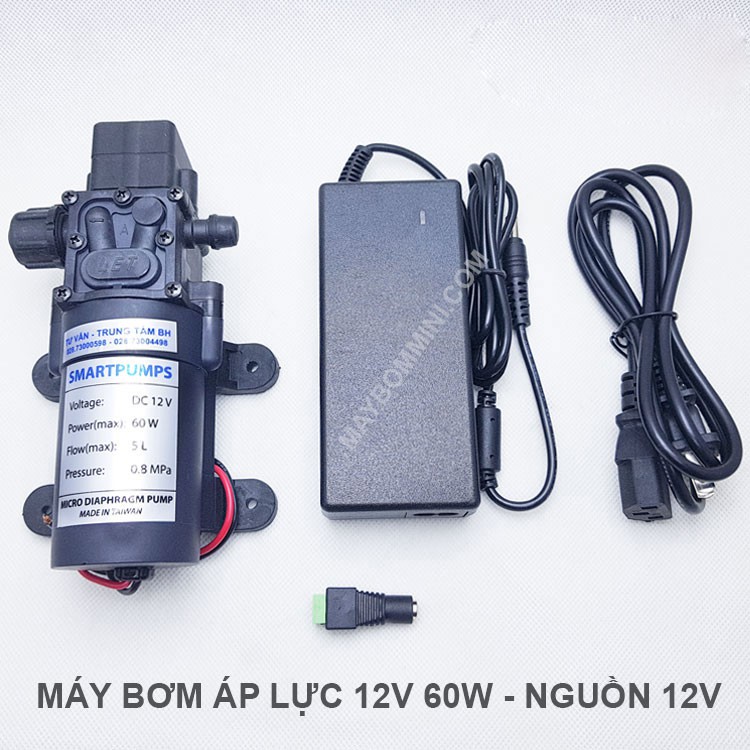 Máy bơm nước mini áp lực 12V 60W Smartpumps kèm nguồn điện