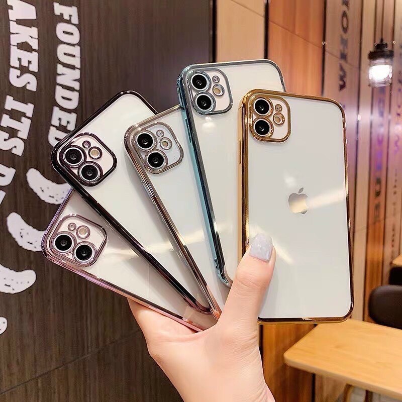 Ốp lưng iPhone trong suốt viền màu mạ vàng giả ip12 sang chảnh 6s/6splus/7/7plus/8plus/x/xs/xsmax/11/11promax