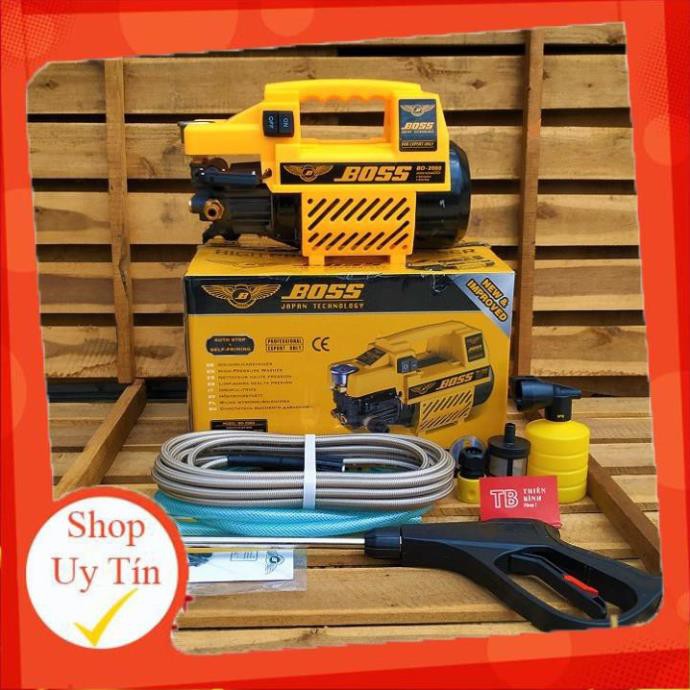 Máy rửa xe áp lực cao boss 3000w tặng bình xịt bọt tuyết và ống nối dày siêu bền