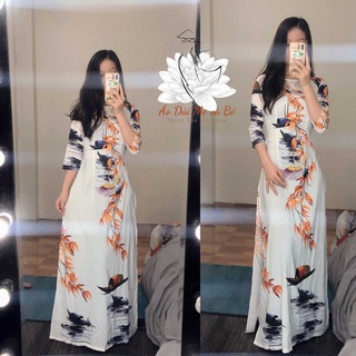 Áo dài lụa trắng 3d hình sông quê