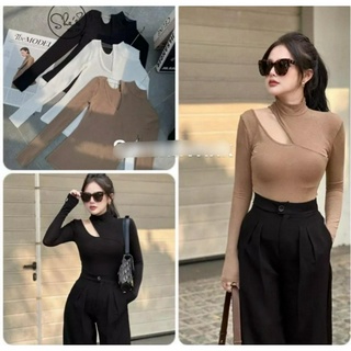Áo kiểu thun lụa khoét vai choker xinh GB019101