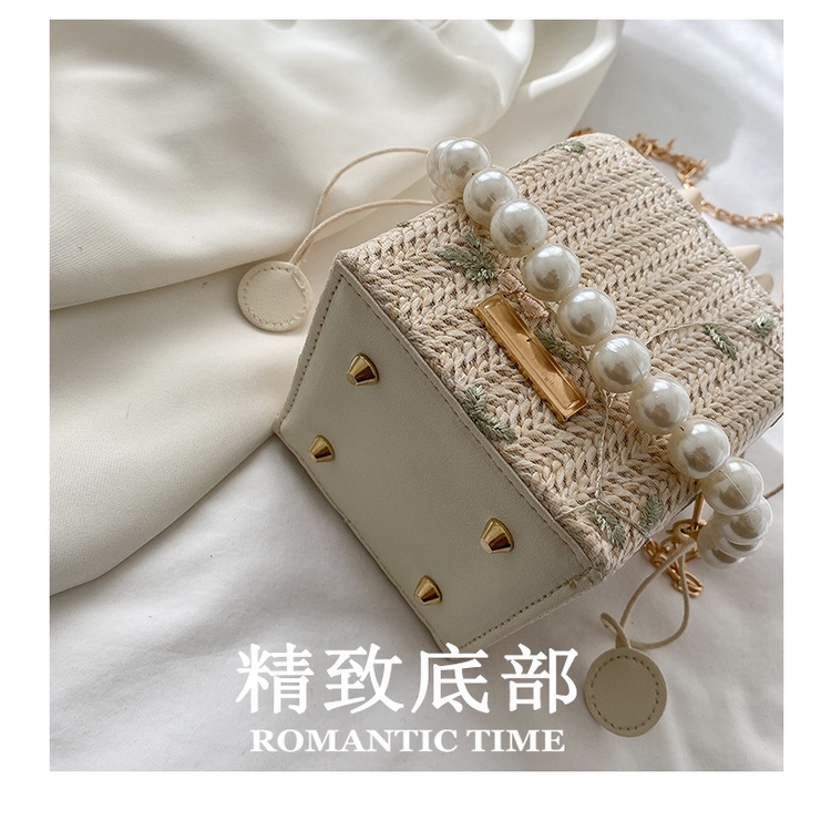Túi Đeo JASMIN NOIR Vai Đan Cói Đính Ngọc Trai Phối Dây Xích Thời Trang Cho Nữ