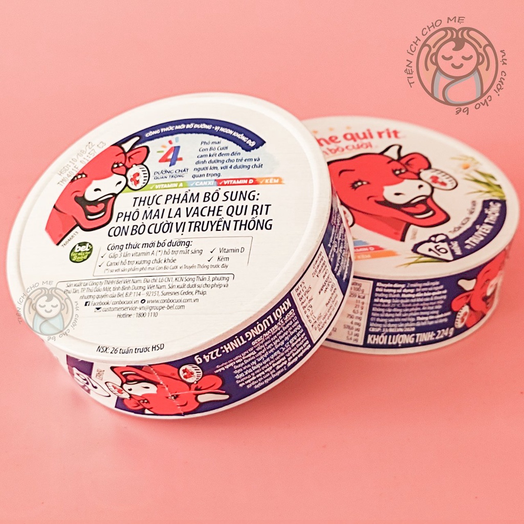 Phô mai Con Bò Cười 16/8 miếng bổ sung Canxi + vitamin Vị truyền thống ăn liền La Vache qui Rit