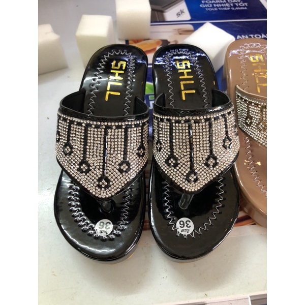 Dép kẹp  quai đính đá gót 7p