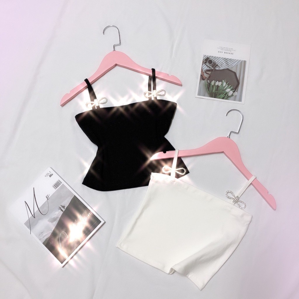 áo croptop 2 dây đính nơ xinh, áo kiểu nữ, áo nữ
