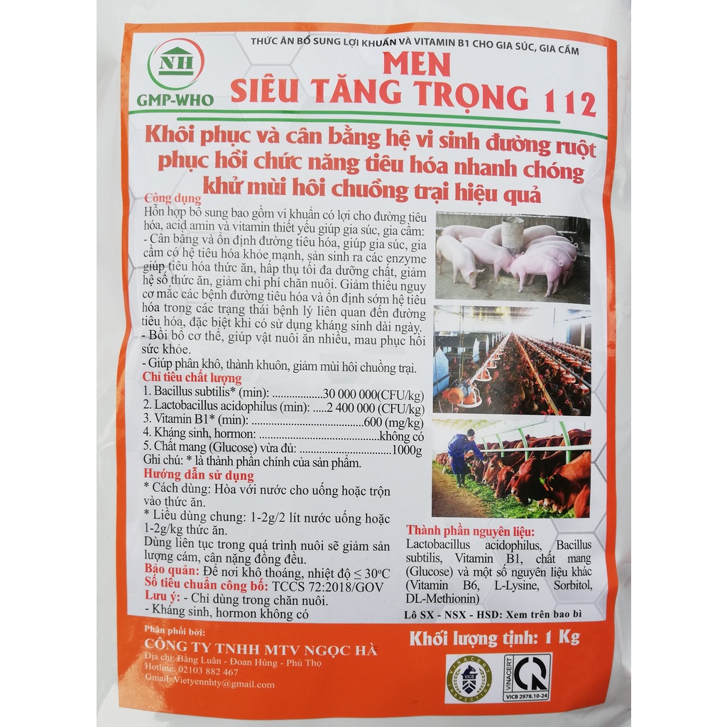1 gói 200g Men Siêu Tăng Trọng Khôi phục, cân bằng hệ vi sinh đường ruột, khử mùi chuồng nuôi dùng cho gia súc, gia cầm