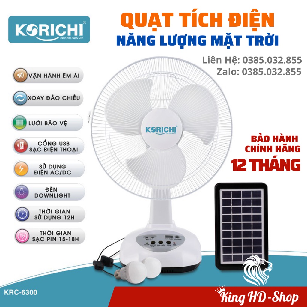 Quạt tích điện, năng lượng mặt trời Korichi hoạt động lên đến 12 giờ