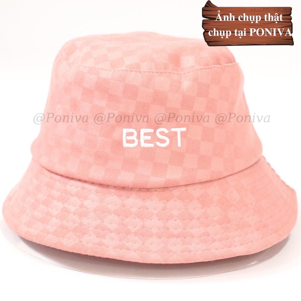Mũ bucket ❤️ Nón tai bèo vành cụp thêu chữ BEST chất nhung caro form unisex Ulzzang Thời trang PONIVA siêu hot