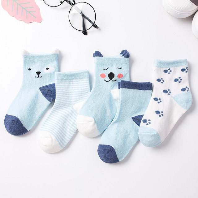 Set 5 Đôi Vớ Cotton Mềm Mại Dễ Thương Cho Bé