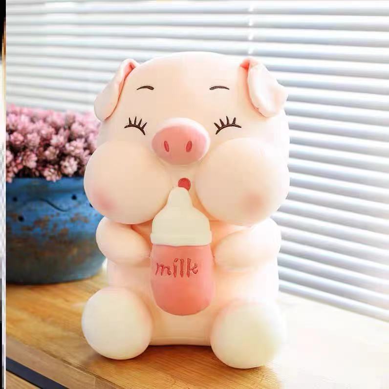 Chú Heo Ôm Bình Sữa Nhồi Bông Dễ Thương Dùng Làm Quà Tặng Sinh Nhật Cho Bé Gái