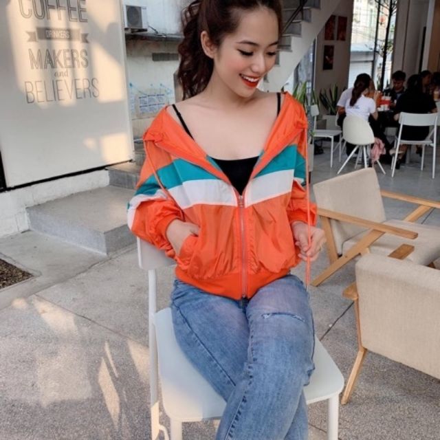 Áo khoác dù nữ phối 3 màu cầu vồng ảnh thật | BigBuy360 - bigbuy360.vn