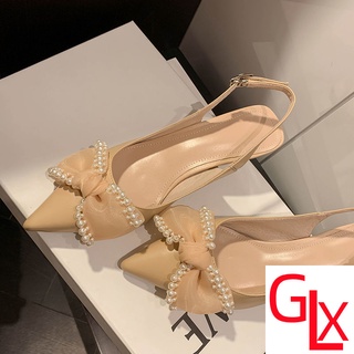 Giày Sandal Cao Gót Mũi Nhọn Hở Lưng Đính Nơ Và Ngọc Trai Thời Trang Mùa Hè Dành Cho Bạn Nữ 2022