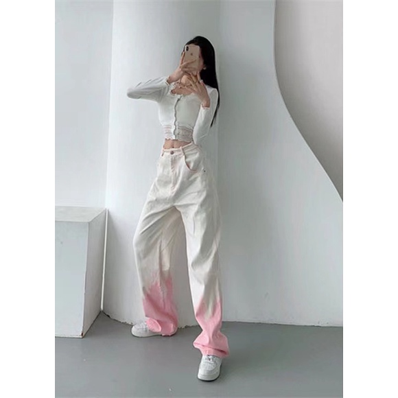 Quần jeans Nữ Dài Lưng Cao Dáng Rộng Thời Trang Phong Cách