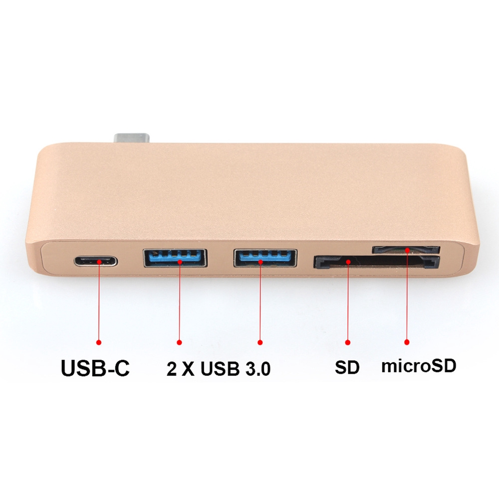 Đầu Đọc Thẻ Nhớ 5 Trong 1 Usb-C Với 2 Cổng Usb 3.0 Micro Sd Type-C Usb 3.0 Cho Macbook Pro Air