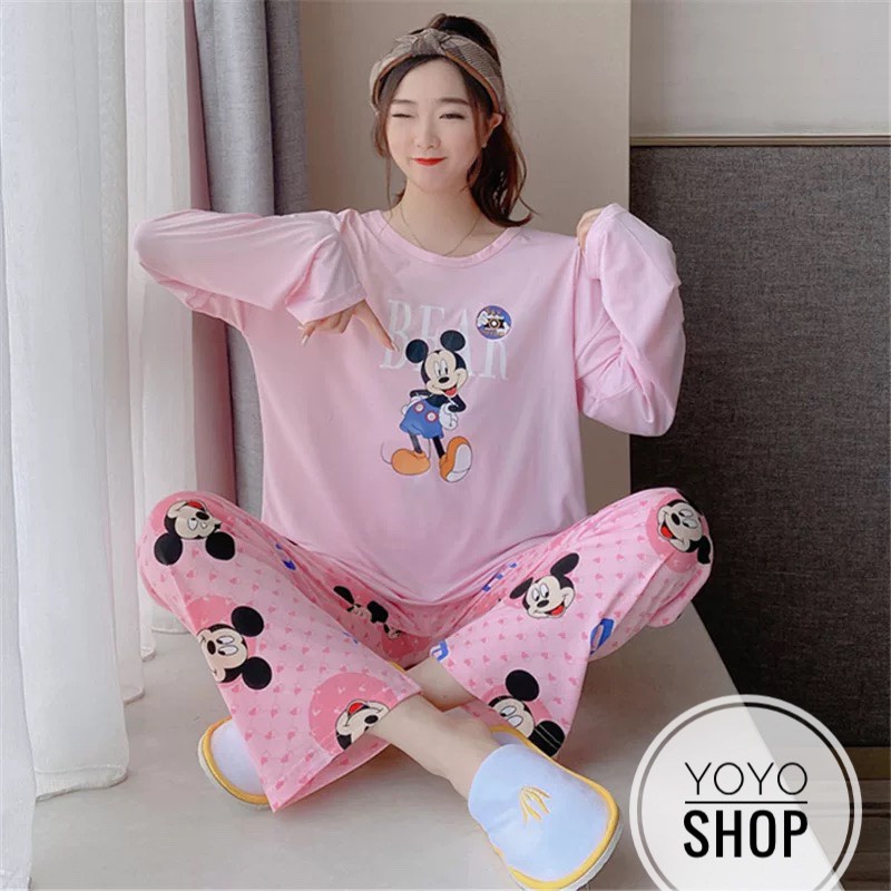 Đồ bộ thun tay dài Quảng Châu, pijama quần dài, đồ mặc ở nhà họa tiết hoạt hình dễ thương thun mềm mịn YoYo | BigBuy360 - bigbuy360.vn