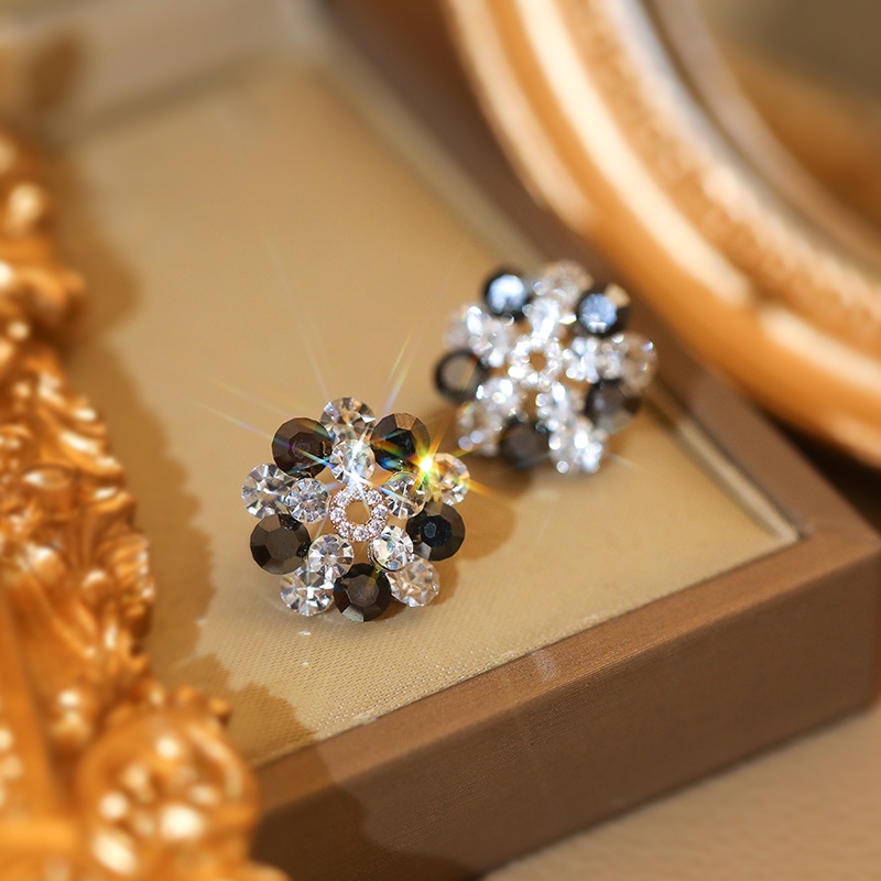 [Jiudolan] Bông Tai Hoa Tròn Đính Đá Zircon Sáng Bóng Thời Trang Hàn Quốc