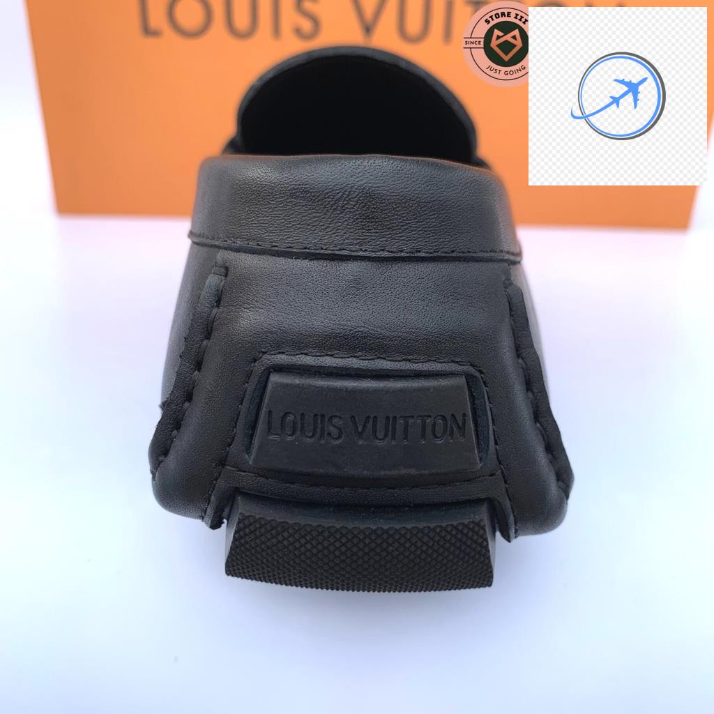 Giày lười nam đẹp, giày moca nam LV cao cấp màu đen, da trơn – STORE III