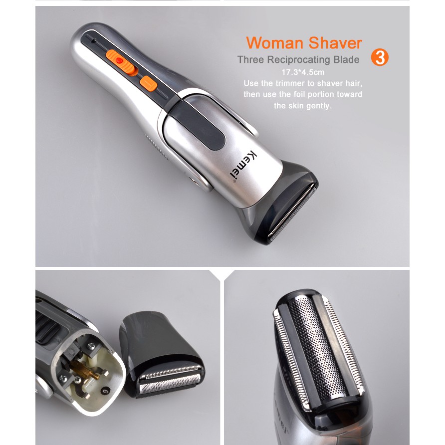 Tông đơ cắt tóc cạo râu điện không dây Kemei KM-680A 5 trong 1 đa năng có thể điều chỉnh và sạc lại