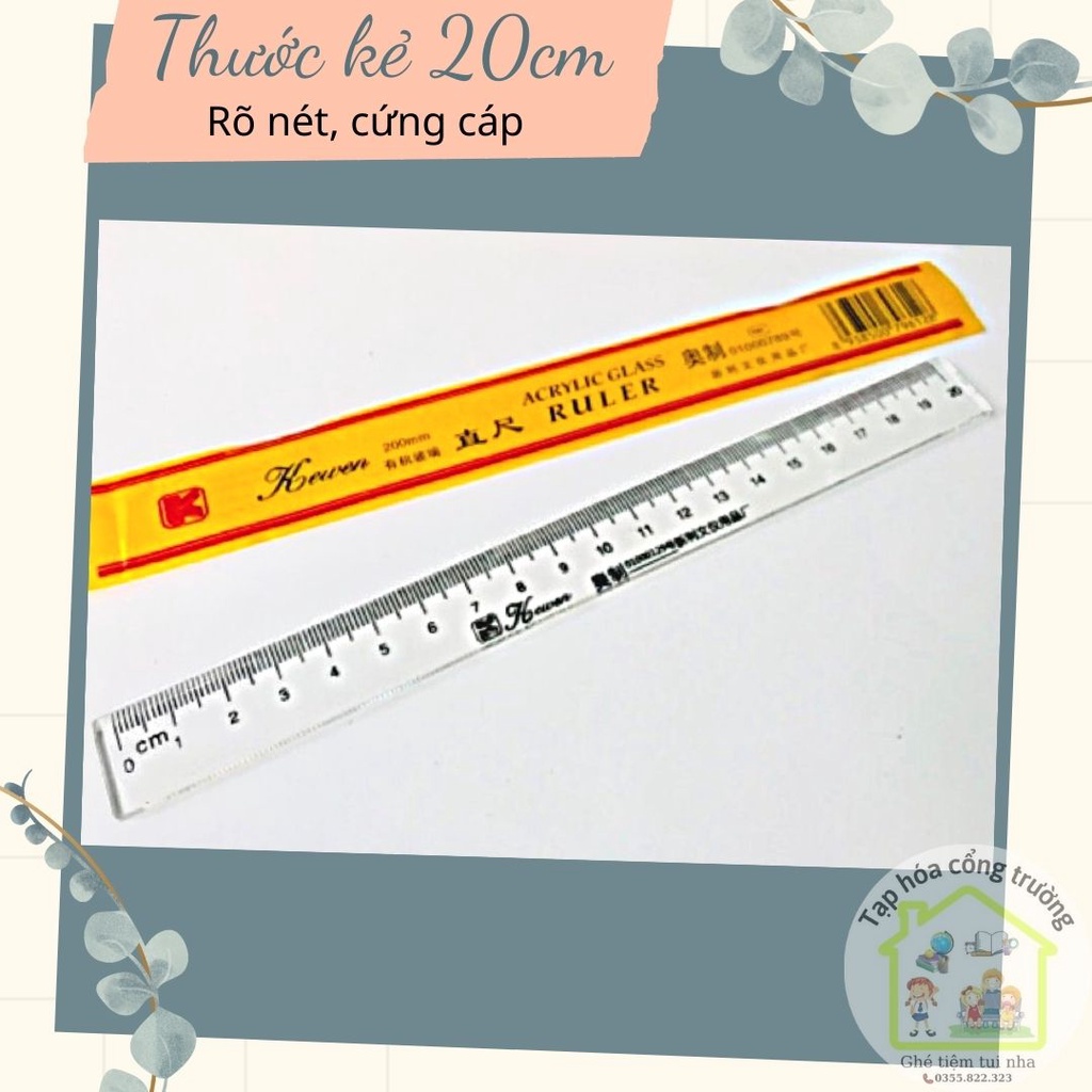 Thước kẻ nhựa mica Kewen trong suốt 20cm - Dụng cụ học tập cho học sinh sinh viên các trường học Đồ dùng văn phòng phẩm