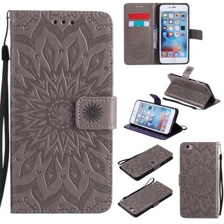 Bao da điện thoại flip cover họa tiết hoa hướng dương in nổi cho iPhone 6/6s/6 Plus/6s Plus