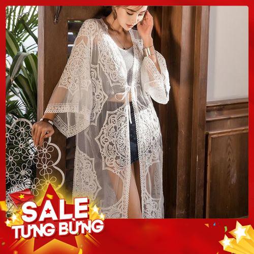 Áo khoác ren trắng dài đi biển -Hàng nhập khẩu