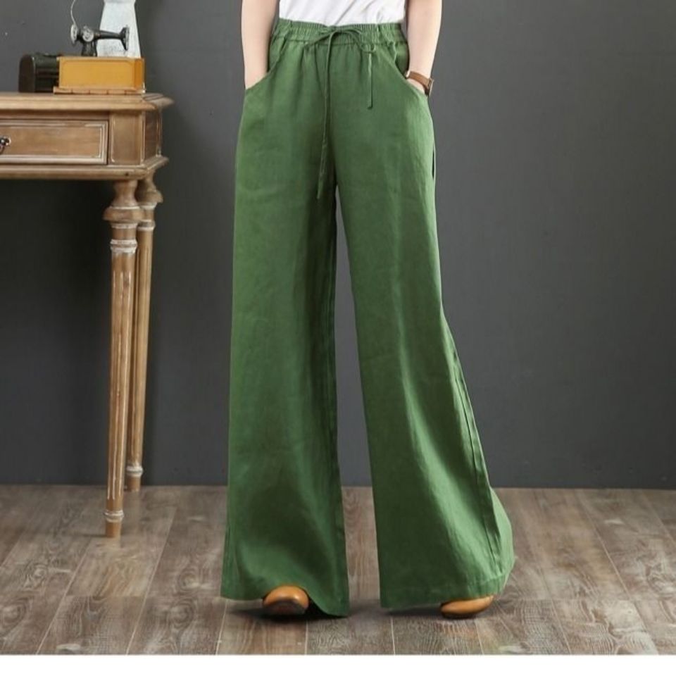 Quần Dài Lưng Cao Dáng Rộng Chất Liệu Cotton Phong Cách Retro Thời Trang Xuân Hè