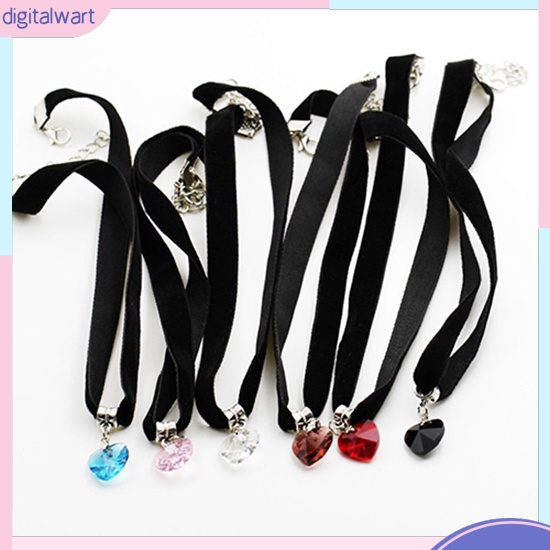 Vòng cổ choker nhung thiết kế đính đá hình trái tim phong cách cổ điển sang trọng dành cho nữ