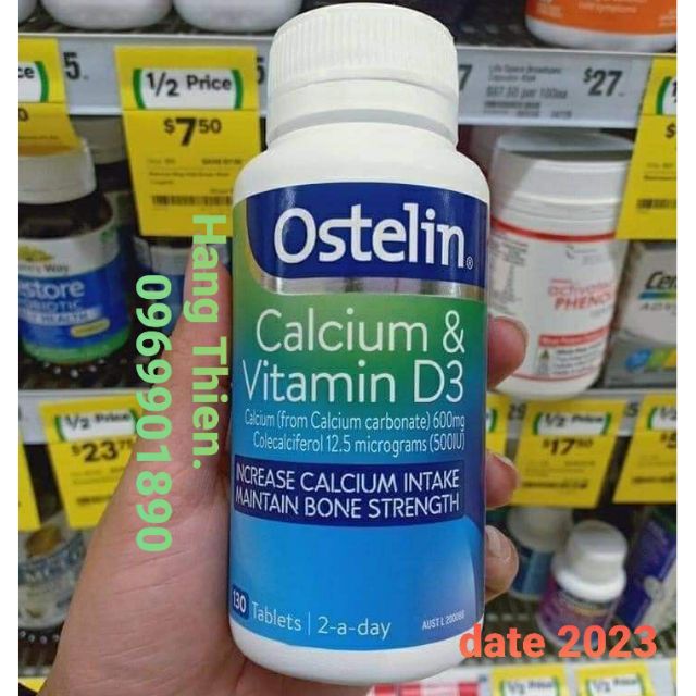 (Mẫu mới) Viên uống bổ xung canxi + vtm D: Ostelin Vitamin D & Calcium _ 130 viên