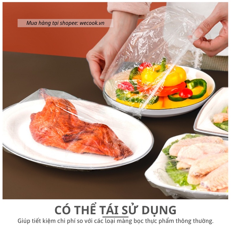 Set 100 màng bọc thực phẩm thức ăn có chun siêu co dãn WeCook - Túi bọc thực phẩm đồ ăn bảo quản thực phẩm