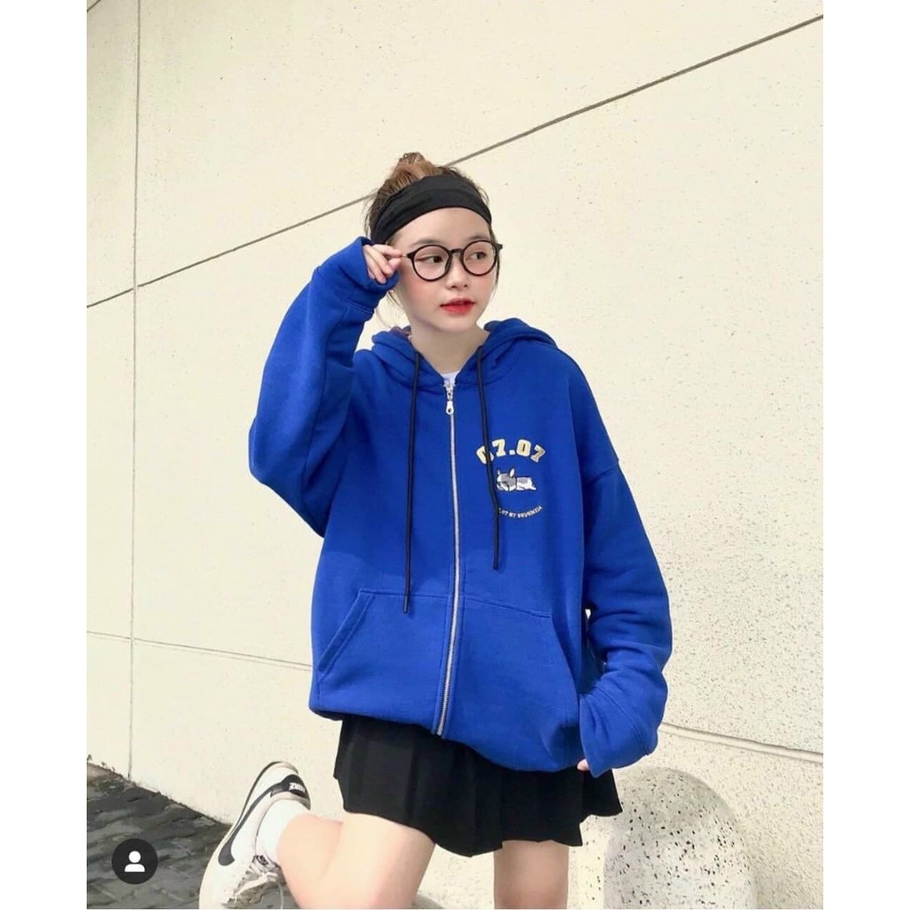 Áo Khoác Hoodie Nỉ Thun Dây Kéo Form Rộng Thêu Logo Cún Puppy Unisex