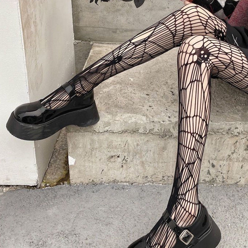 Vớ Lưới Xuyên Thấu Họa Tiết Đầu Lâu Phong Cách Gothic Quyến Rũ Cho Nữ