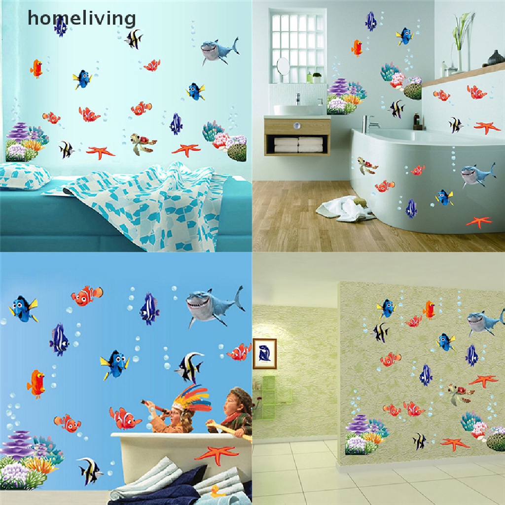Sticker Dán Tường Họa Tiết Hình Con Cá Biển Theo Phong Cách Hoạt Hình Dùng Trong Trang Trí Phòng Tắm