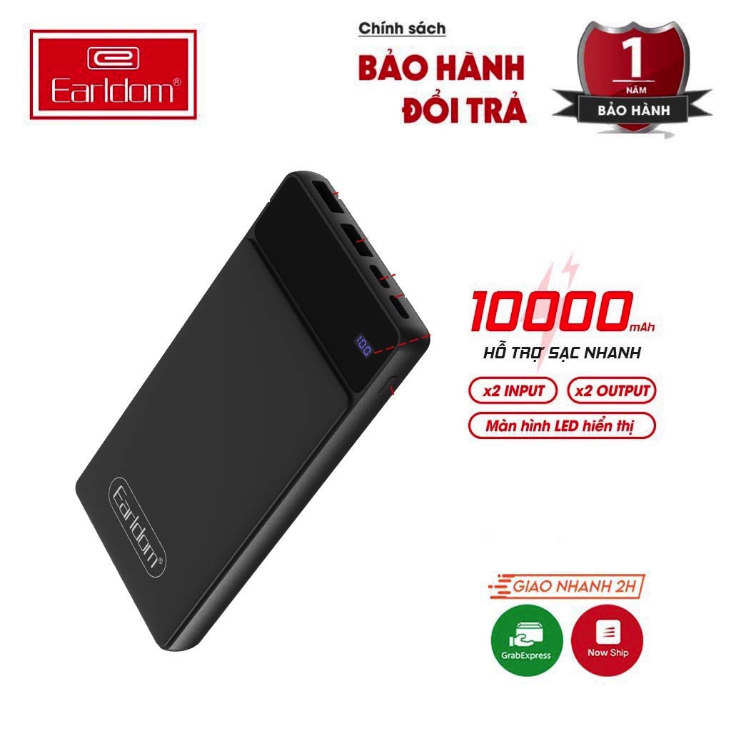 Pin Sạc Dự Phòng Giá Rẻ 10000mAh Earldom PB-40 Chính Hãng Sạc Tốt Cho Các Dòng Máy Iphone Samsung Xioami