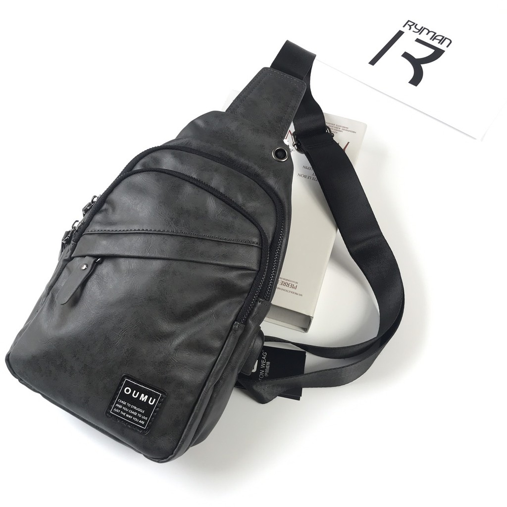 Túi Đeo Ngực Nam OUMU Da Pu Cao Cấp Tích Hợp Cổng Sạc Dự Phòng Phong Cách Hàn Quốc Unisex Màu Xám Bền Đẹp Chống Nước | BigBuy360 - bigbuy360.vn
