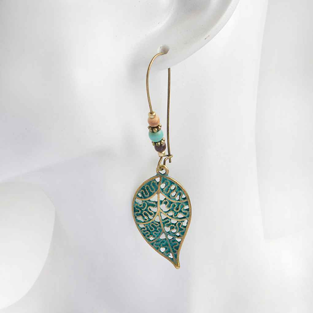 1 Pair Women Ethnic Leaf Earring Girl Stone Dangle Earrings Vintage Bohemian Drop Earrings Lady Jewelry  【broxah】