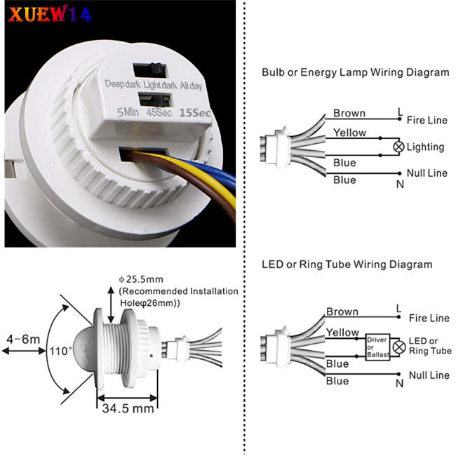 NG LED Adjustable PIR Detector Infrared Motion Sensor Switch 85-265V