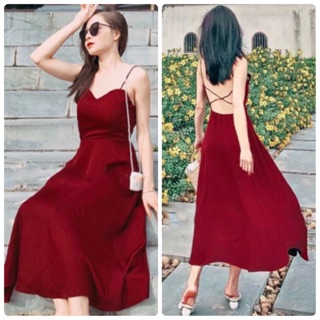 Đầm đỏ dây lưng